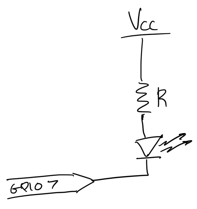 Simple circuit connecting Vcc at 3.3V to GPIO7 via resistor R